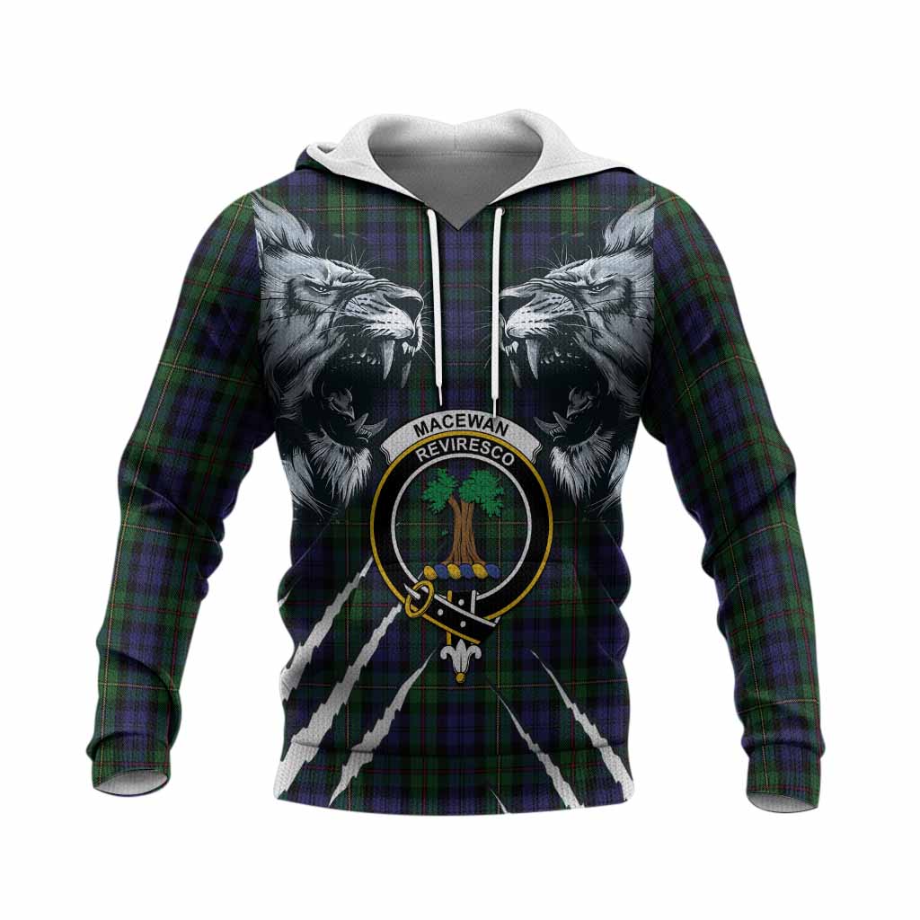 MacEwan (MacEwen) Tartan Crest Knitted Hoodie Ferocious Lion Style