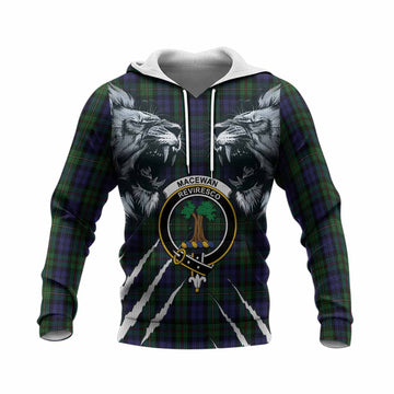 MacEwan (MacEwen) Tartan Crest Knitted Hoodie Ferocious Lion Style