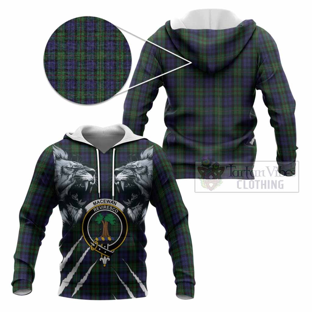 MacEwan (MacEwen) Tartan Crest Knitted Hoodie Ferocious Lion Style