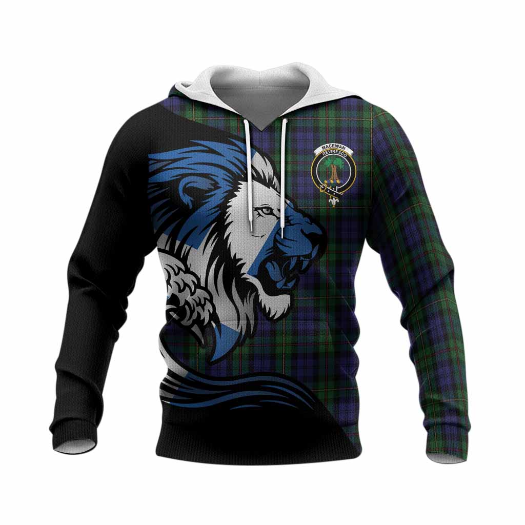 MacEwan (MacEwen) Tartan Crest Knitted Hoodie Scottish Golden Lions Wave Flow