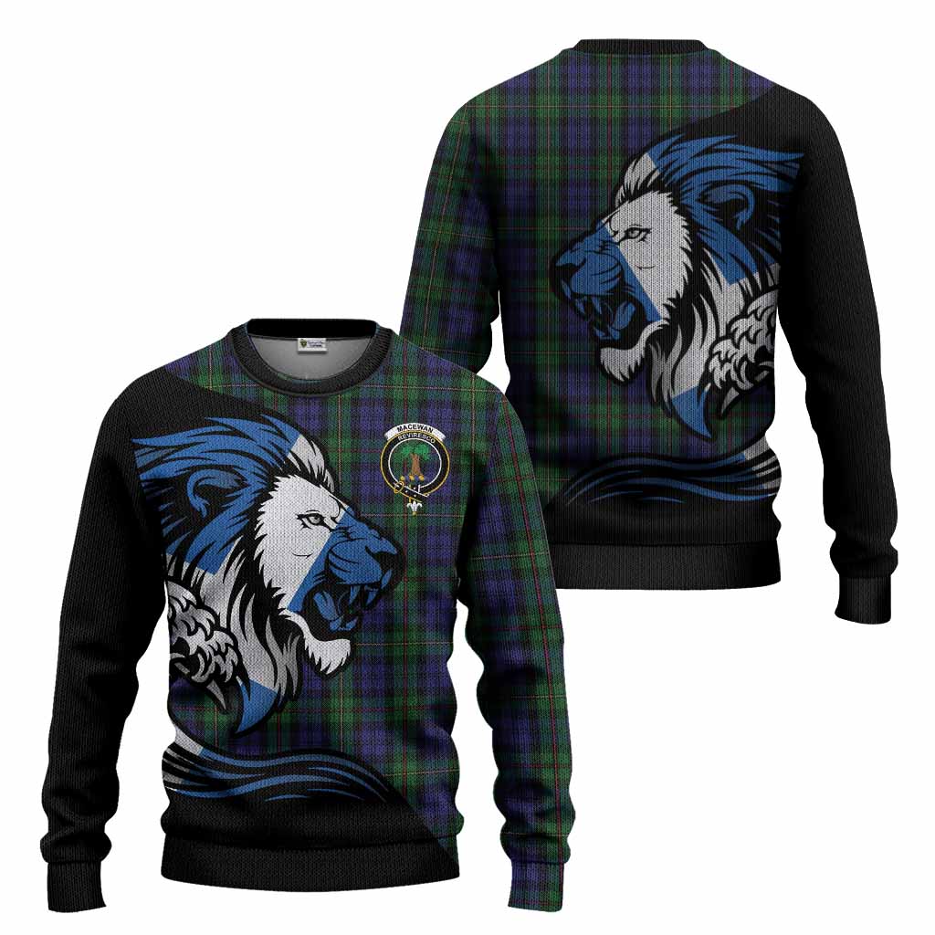 MacEwan (MacEwen) Tartan Crest Knitted Sweater Scottish Golden Lions Wave Flow
