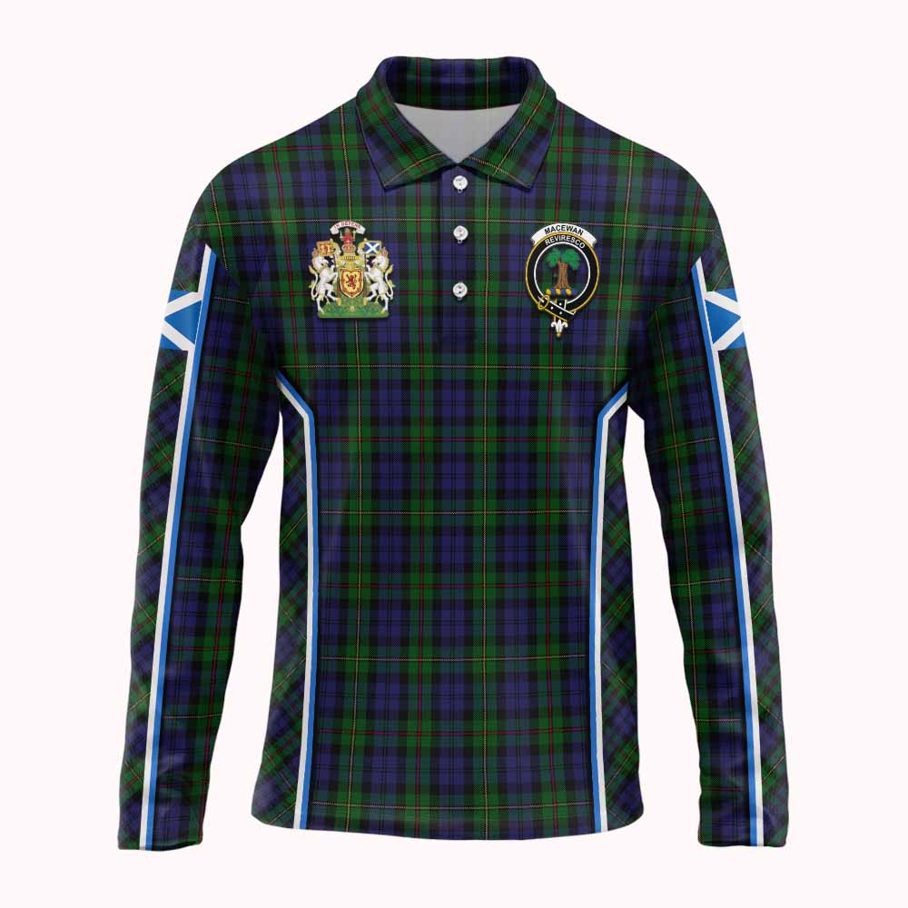 MacEwan (MacEwen) Tartan Crest Long Sleeve Polo Shirt Scotland Coat of Arm Flag Style - Tartan Vibes Clothing