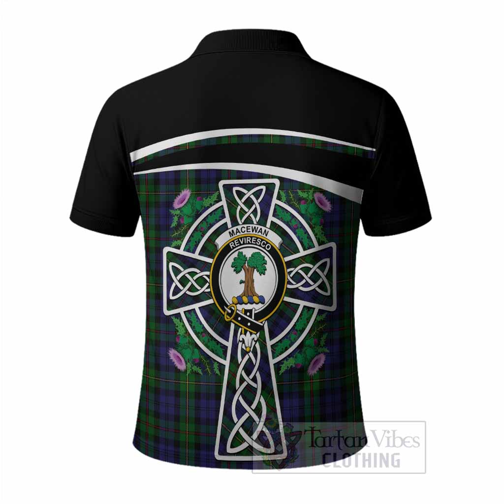 MacEwan (MacEwen) Tartan Crest Polo Shirt Scottish Thistle Celtic Cross Alba Gu Brath
