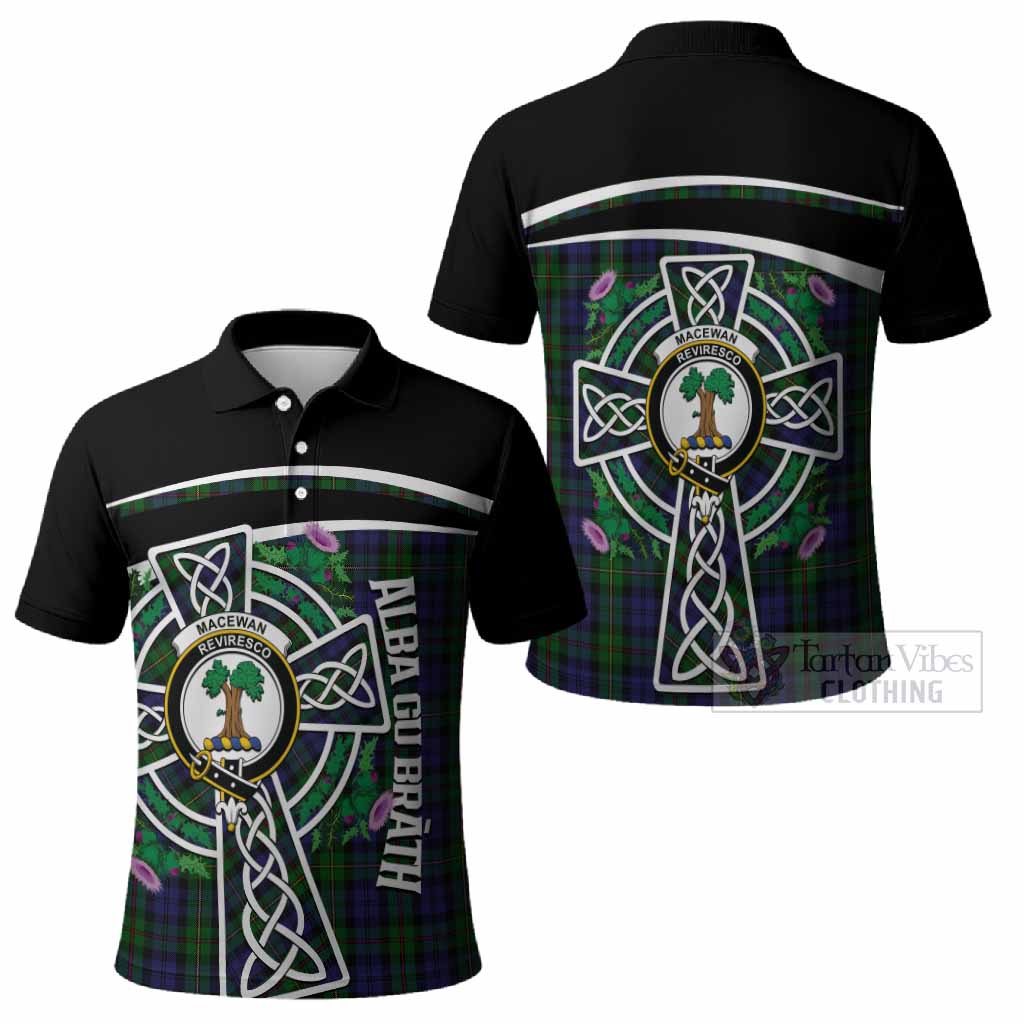 MacEwan (MacEwen) Tartan Crest Polo Shirt Scottish Thistle Celtic Cross Alba Gu Brath