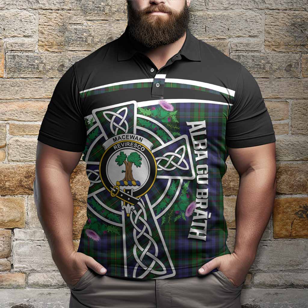 MacEwan (MacEwen) Tartan Crest Polo Shirt Scottish Thistle Celtic Cross Alba Gu Brath