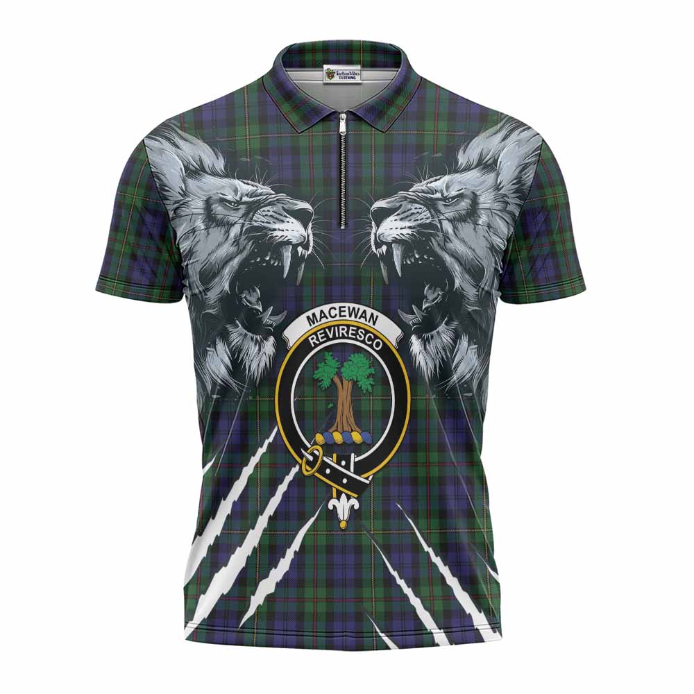 MacEwan (MacEwen) Tartan Crest Zipper Polo Shirt Ferocious Lion Style