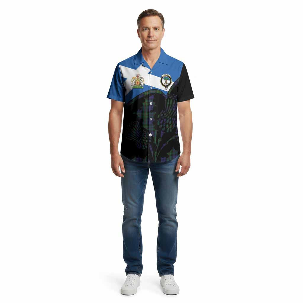 MacEwan (MacEwen) Tartan Family Crest Cotton Hawaiian Shirt Scotland Thistle Floral Flag Style