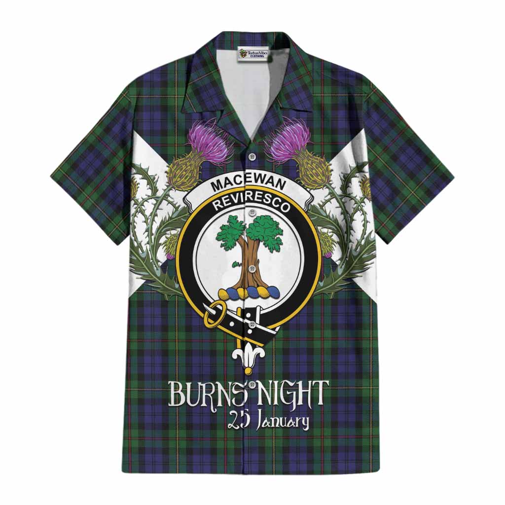 MacEwan (MacEwen) Tartan Family Crest Cotton Hawaiian Shirt Scottish Burns Night Thistle Floral