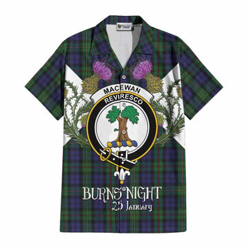 MacEwan (MacEwen) Tartan Family Crest Cotton Hawaiian Shirt Scottish Burns Night Thistle Floral