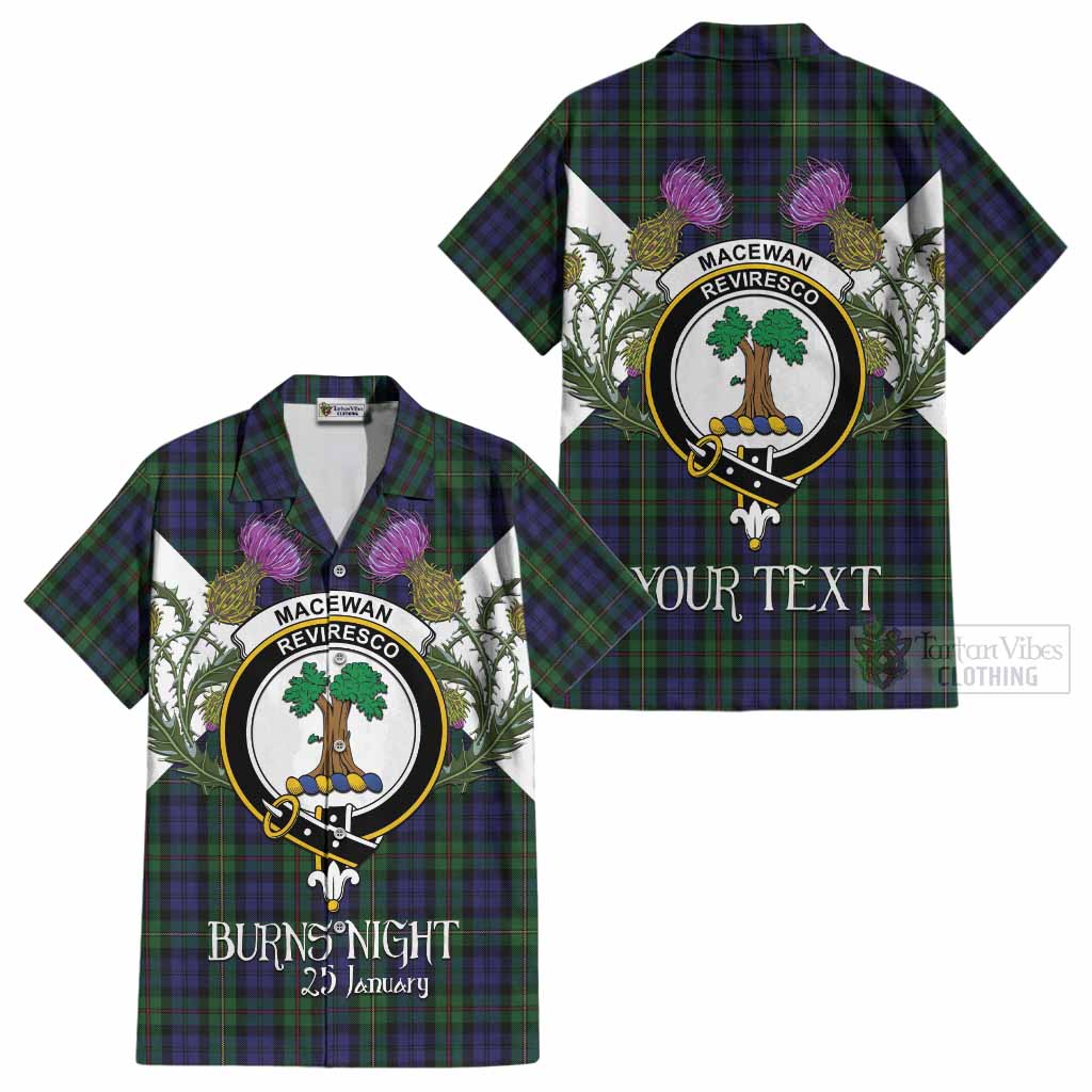 MacEwan (MacEwen) Tartan Family Crest Cotton Hawaiian Shirt Scottish Burns Night Thistle Floral