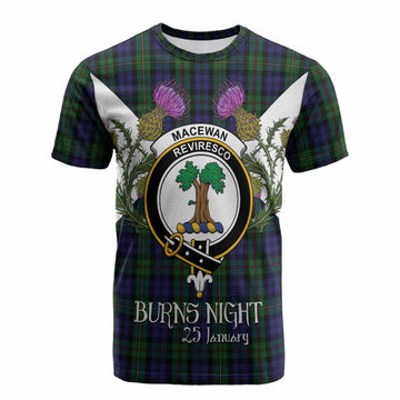 MacEwan (MacEwen) Tartan Family Crest Cotton T-shirt Scottish Burns Night Thistle Floral
