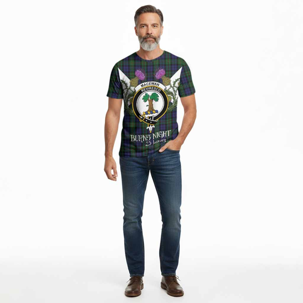 MacEwan (MacEwen) Tartan Family Crest Cotton T-shirt Scottish Burns Night Thistle Floral