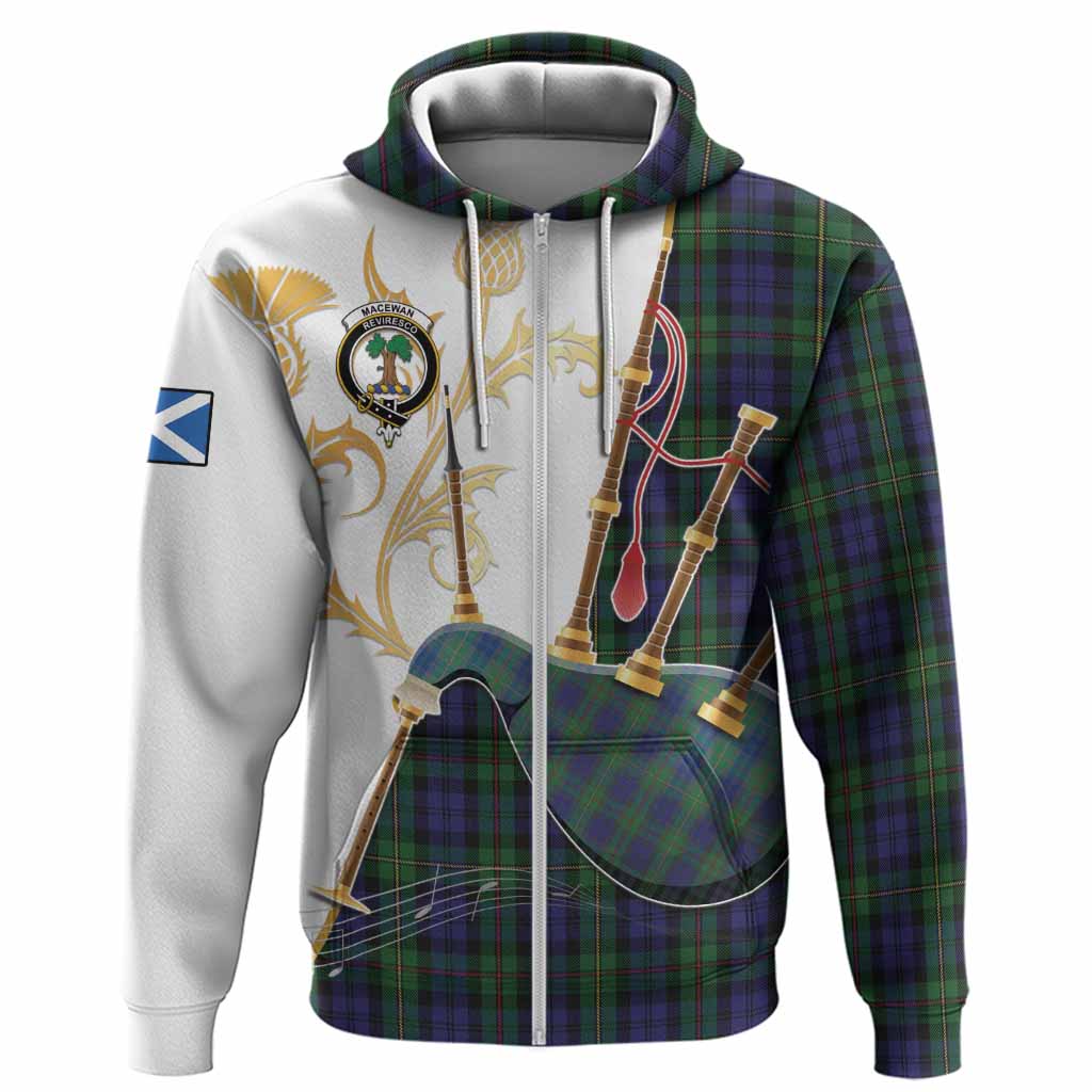 MacEwan (MacEwen) Tartan Family Crest Hoodie Bagpipes with Scottish Thistle