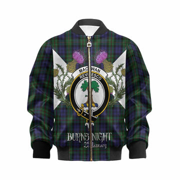 MacEwan (MacEwen) Tartan Family Crest Kid Bomber Jacket Scottish Burns Night Thistle Floral