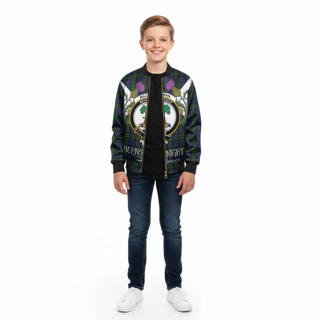 MacEwan (MacEwen) Tartan Family Crest Kid Bomber Jacket Scottish Burns Night Thistle Floral