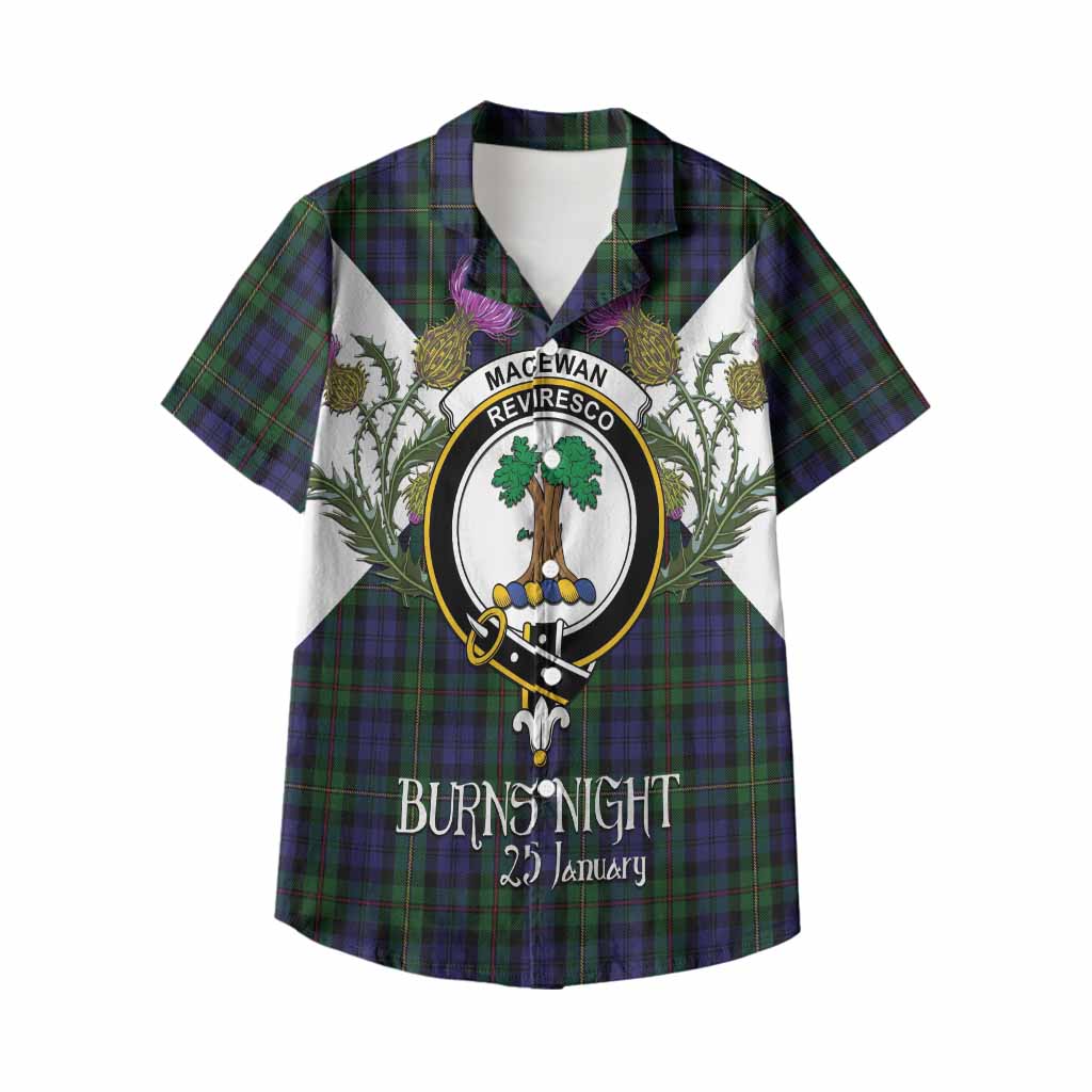 MacEwan (MacEwen) Tartan Family Crest Kid Hawaiian Shirt Scottish Burns Night Thistle Floral