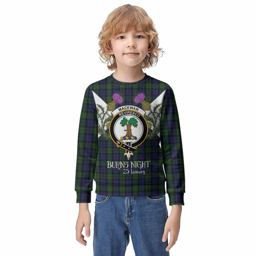 MacEwan (MacEwen) Tartan Family Crest Kid Knitted Sweatshirt Scottish Burns Night Thistle Floral