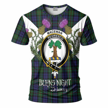 MacEwan (MacEwen) Tartan Family Crest T-Shirt Scottish Burns Night Thistle Floral