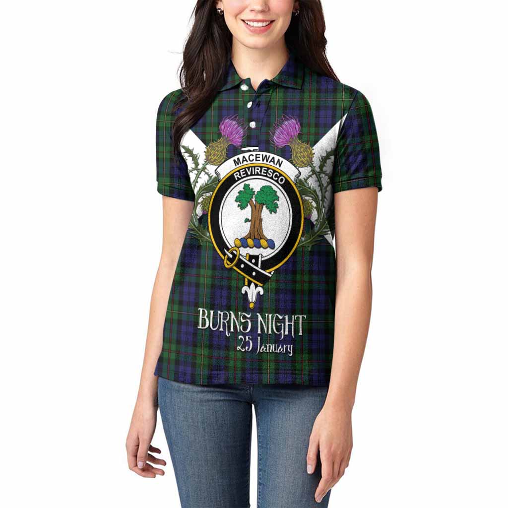 MacEwan (MacEwen) Tartan Family Crest Women Polo Shirt Scottish Burns Night Thistle Floral