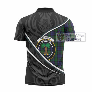 MacEwan (MacEwen) Tartan Family Crest Zipper Polo Shirt Celtic Scottish Thistle Floral