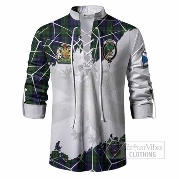 MacEwan (MacEwen) Tartan Ghillie Shirt with Family Crest and Lion Rampant Grunge Style