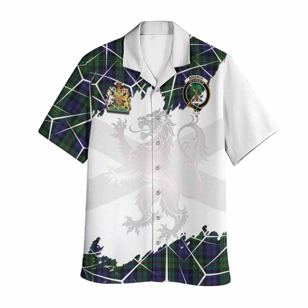 MacEwan (MacEwen) Tartan Hawaiian Shirt with Family Crest and Lion Rampant Grunge Style