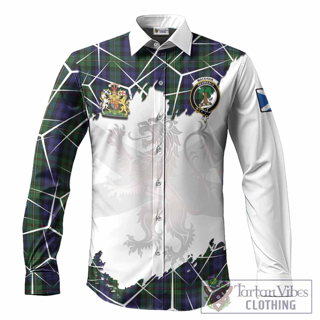 MacEwan (MacEwen) Tartan Long Sleeve Button Shirts with Family Crest and Lion Rampant Grunge Style