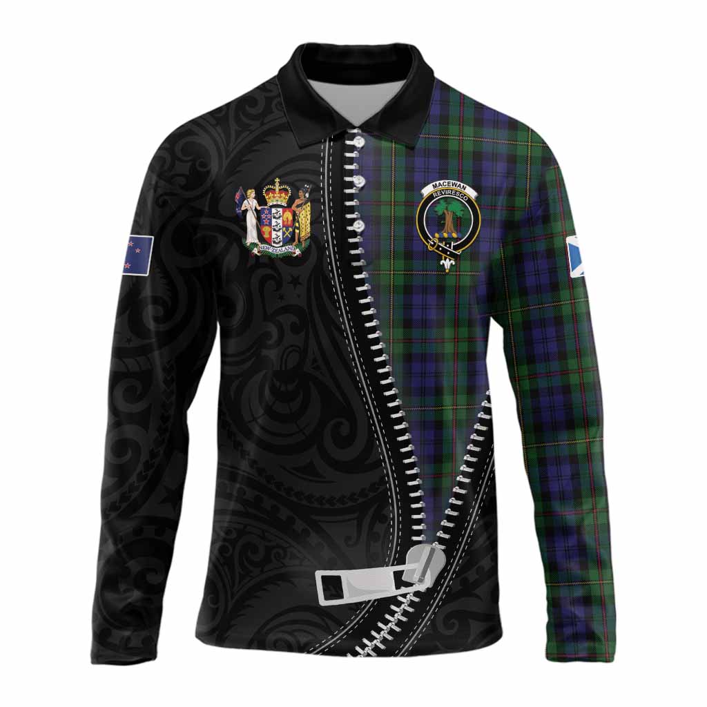 MacEwan (MacEwen) Tartan Long Sleeve Polo Shirt New Zealand Pattern Unique Zipper Stylized