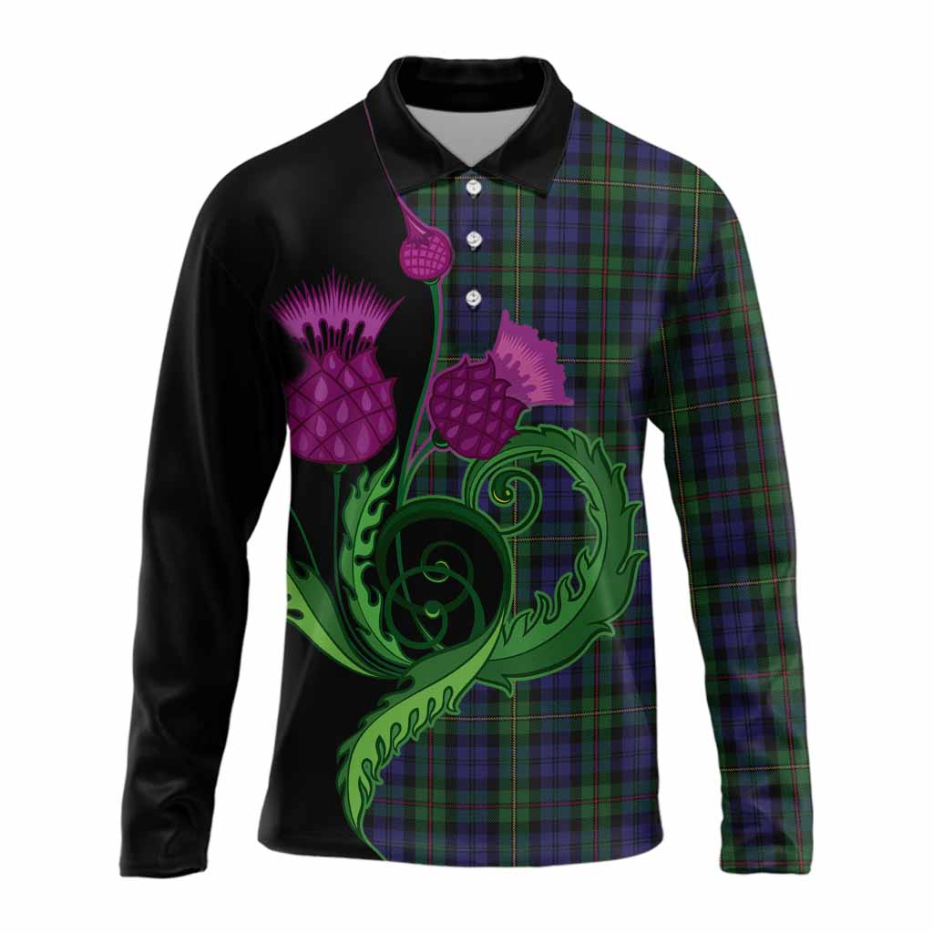MacEwan (MacEwen) Tartan Long Sleeve Polo Shirt Traditional Scottish Thistle