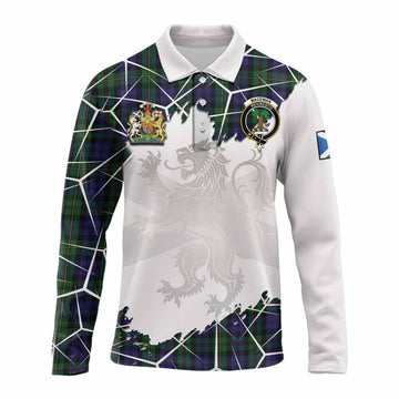 MacEwan (MacEwen) Tartan Long Sleeve Polo Shirt with Family Crest and Lion Rampant Grunge Style