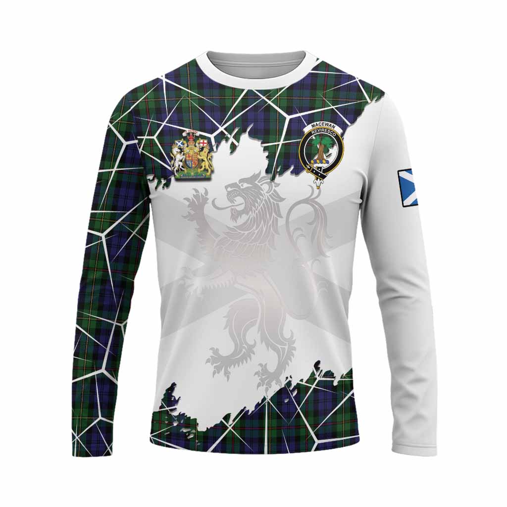MacEwan (MacEwen) Tartan Long Sleeve T-Shirt with Family Crest and Lion Rampant Grunge Style