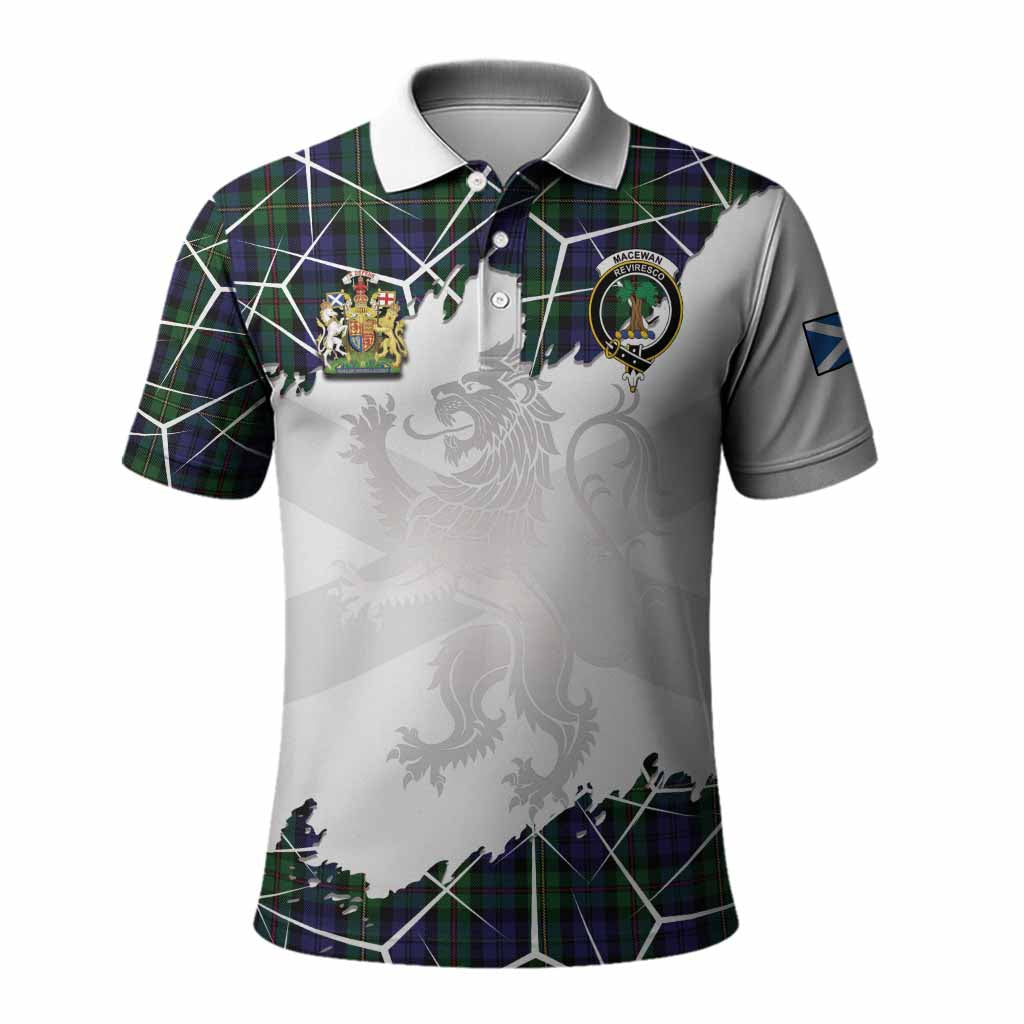 MacEwan (MacEwen) Tartan Polo Shirt with Family Crest and Lion Rampant Grunge Style