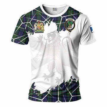 MacEwan (MacEwen) Tartan T-Shirt with Family Crest and Lion Rampant Grunge Style