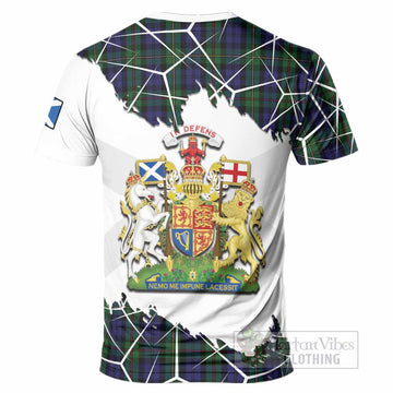 MacEwan (MacEwen) Tartan T-Shirt with Family Crest and Lion Rampant Grunge Style