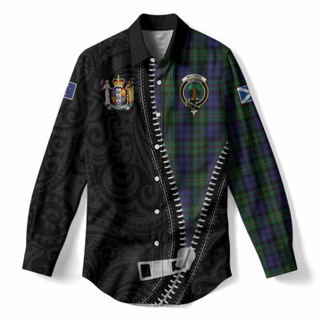 MacEwan (MacEwen) Tartan Women Casual Shirt New Zealand Pattern Unique Zipper Stylized