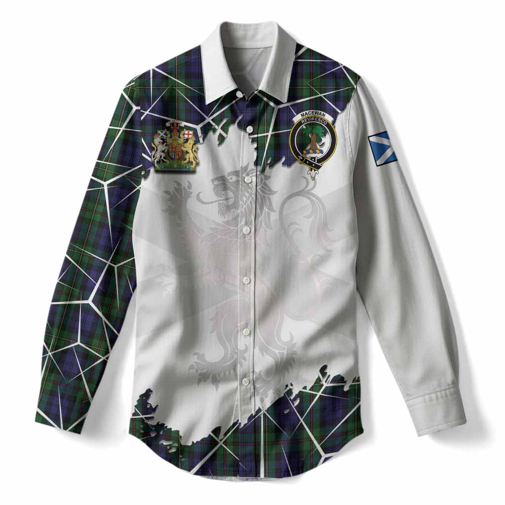 MacEwan (MacEwen) Tartan Women Casual Shirt with Family Crest and Lion Rampant Grunge Style