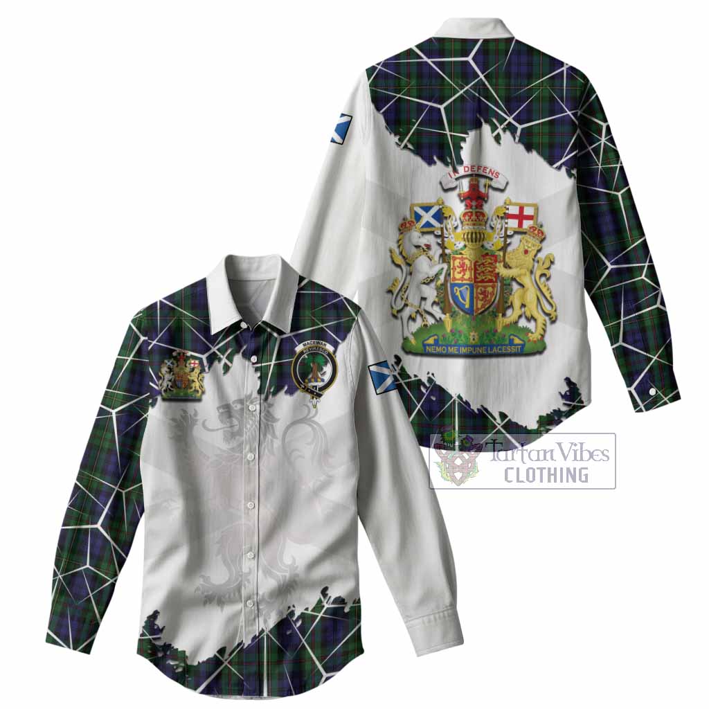 MacEwan (MacEwen) Tartan Women Casual Shirt with Family Crest and Lion Rampant Grunge Style