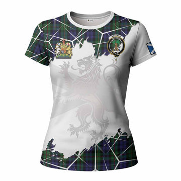 MacEwan (MacEwen) Tartan Women T shirt with Family Crest and Lion Rampant Grunge Style