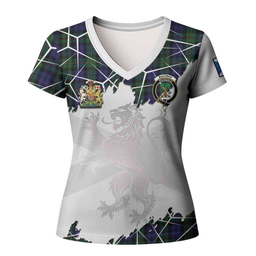 MacEwan (MacEwen) Tartan Women T shirt with Family Crest and Lion Rampant Grunge Style