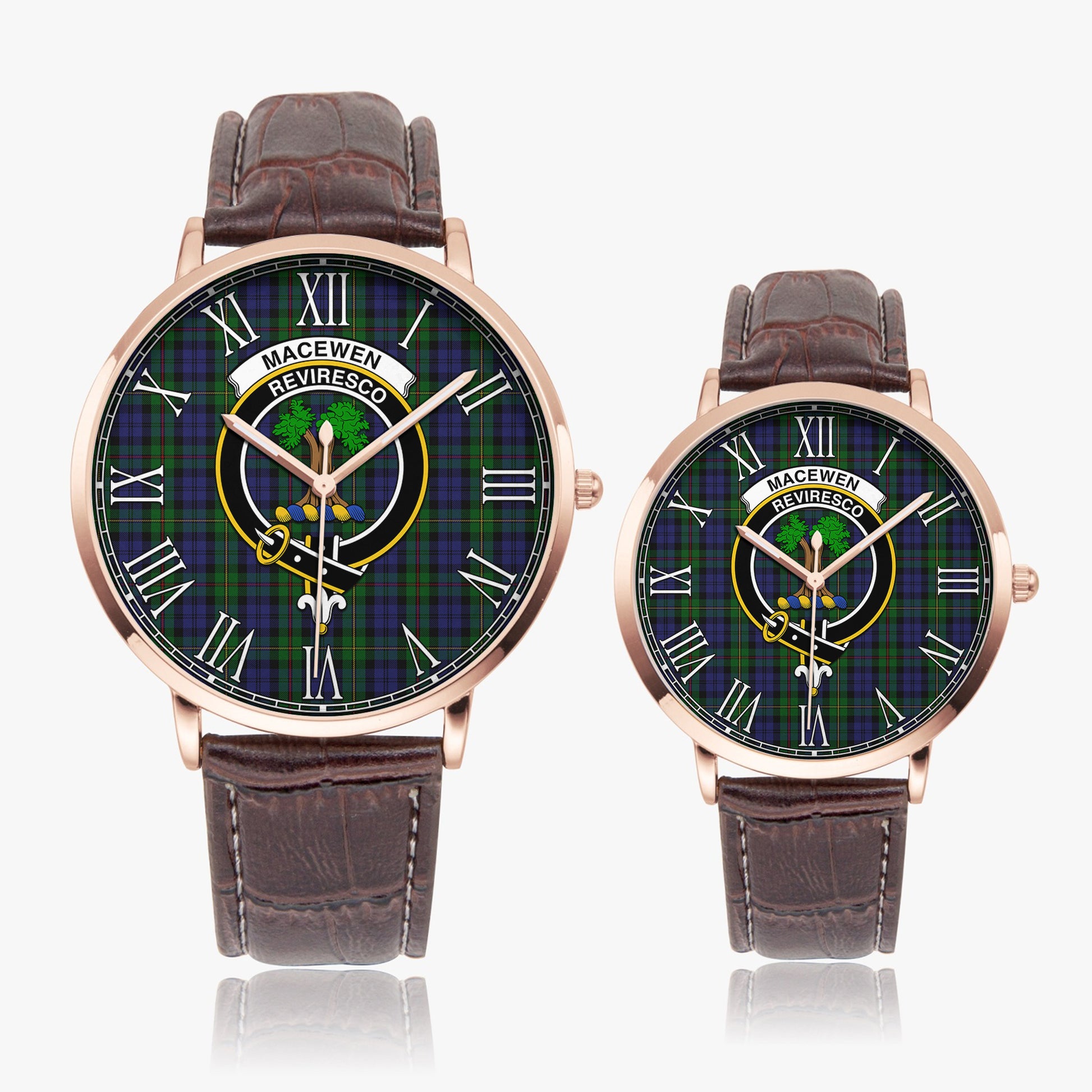 MacEwen Tartan Family Crest Leather Strap Quartz Watch - Tartan Vibes Clothing