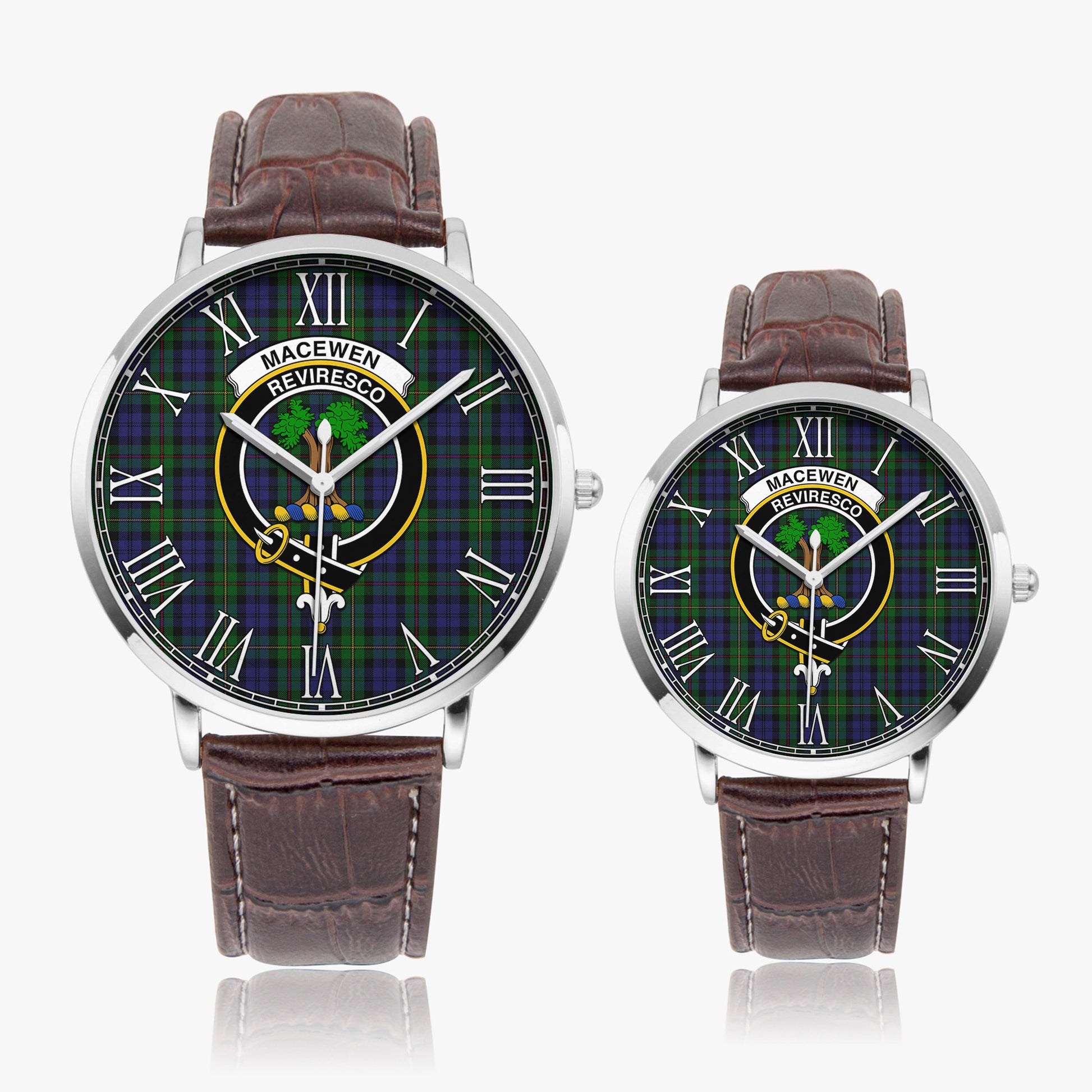 MacEwen Tartan Family Crest Leather Strap Quartz Watch - Tartan Vibes Clothing