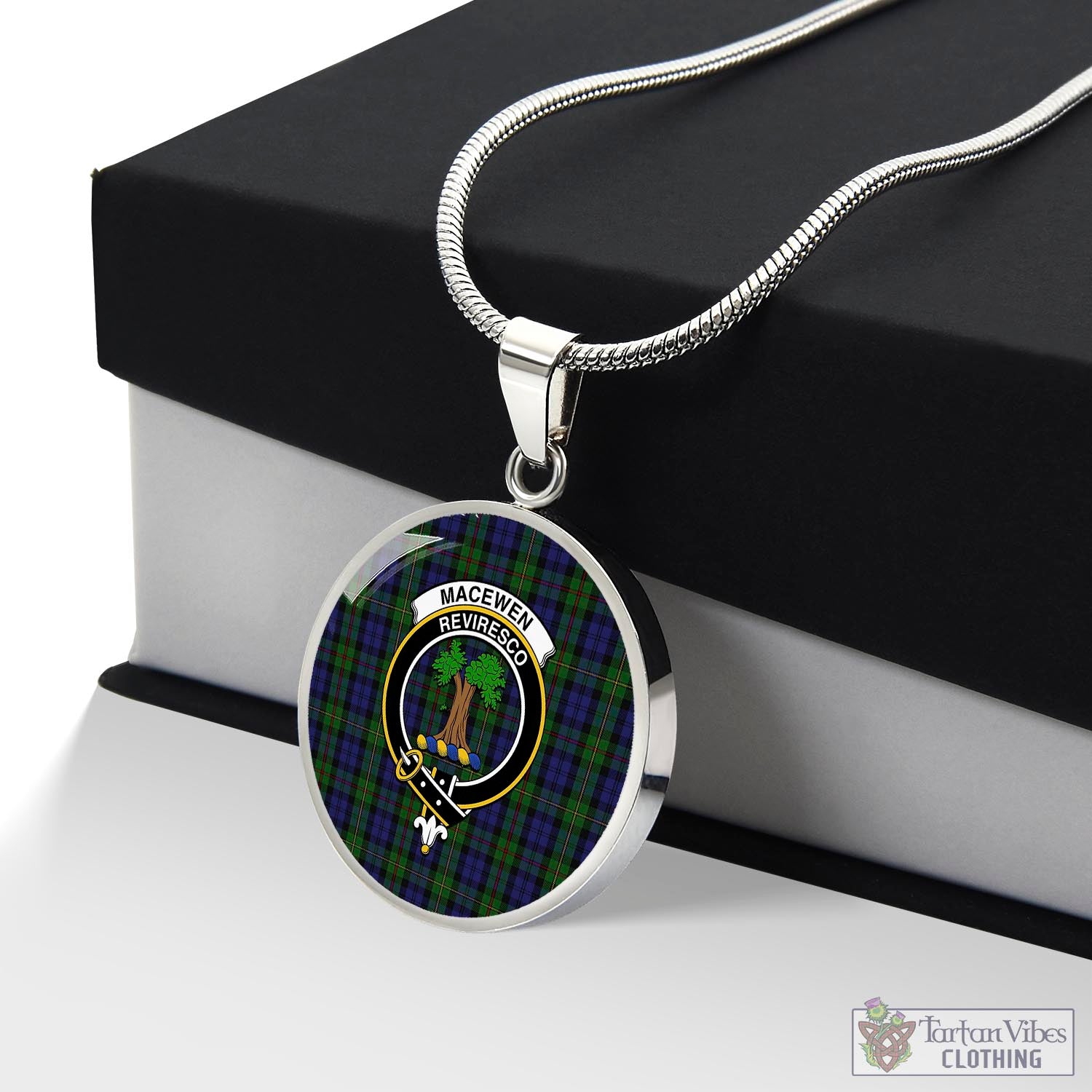MacEwen Tartan Circle Necklace with Family Crest Luxury Necklace (Silver) No - Tartan Vibes Clothing
