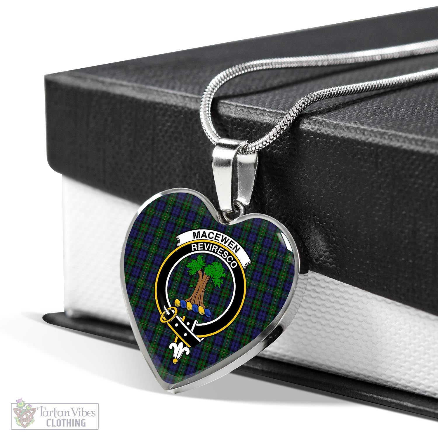 MacEwen Tartan Heart Necklace with Family Crest Luxury Necklace (Silver) No - Tartan Vibes Clothing