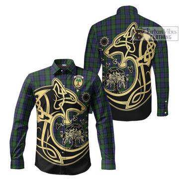 MacEwen Tartan Long Sleeve Button Shirt with Family Crest Celtic Wolf Style Men's Shirt S - Tartan Vibes Clothing