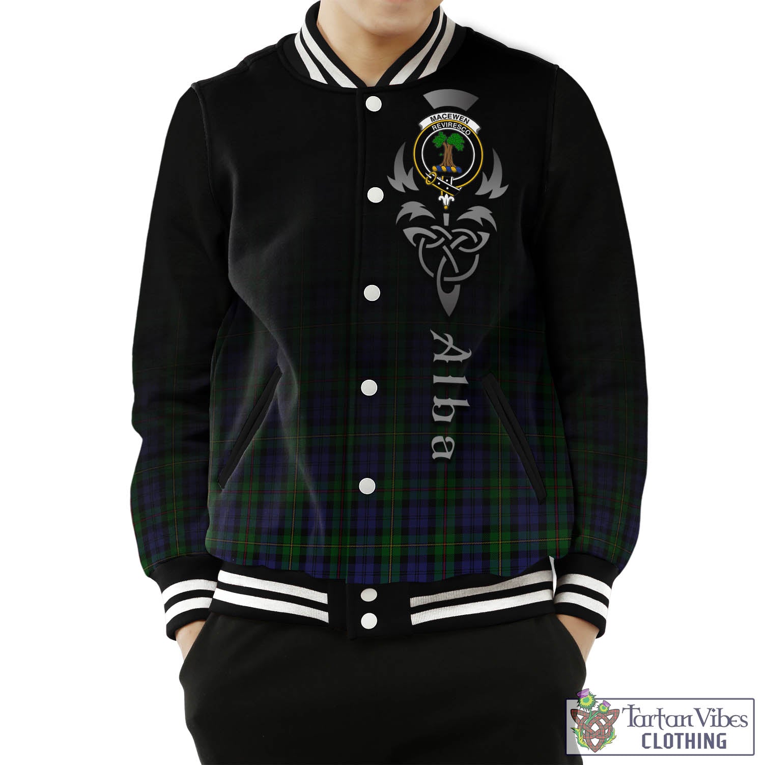 MacEwen Tartan Baseball Jacket Featuring Alba Gu Brath Family Crest Celtic Inspired Unisex - Tartan Vibes Clothing