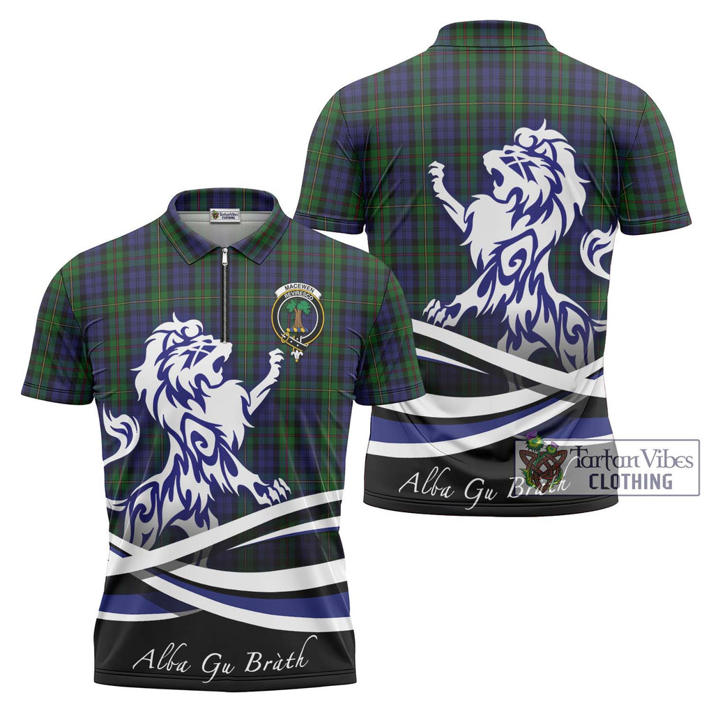 MacEwen Tartan Zipper Polo Shirt with Alba Gu Brath Regal Lion Emblem Unisex - Tartan Vibes Clothing