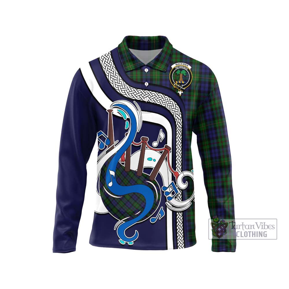 Tartan Vibes Clothing MacEwen Tartan Long Sleeve Polo Shirt with Epic Bagpipe Style