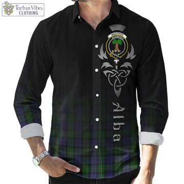 MacEwen Tartan Long Sleeve Button Up Featuring Alba Gu Brath Family Crest Celtic Inspired Men's Shirt - Tartan Vibes Clothing
