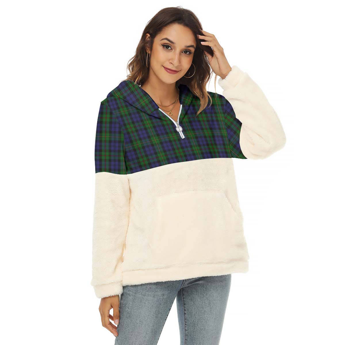 MacEwen Tartan Half Style Women's Borg Fleece Hoodie with Half Zip Female - Tartan Vibes Clothing
