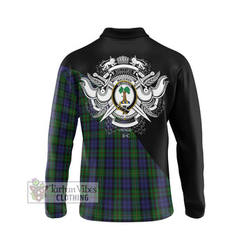 MacEwen Tartan Long Sleeve Polo Shirt with Family Crest and Military Logo Style - Tartan Vibes Clothing